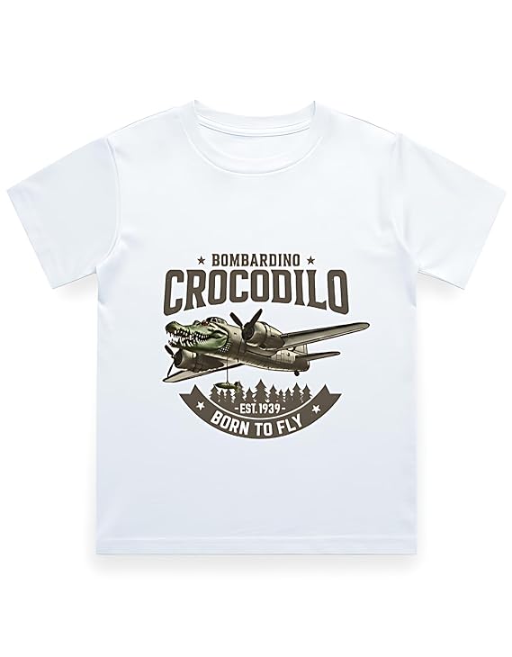 Italian Brainrot Kids Crew Neck T-Shirt (Bombardino Crocodilo)