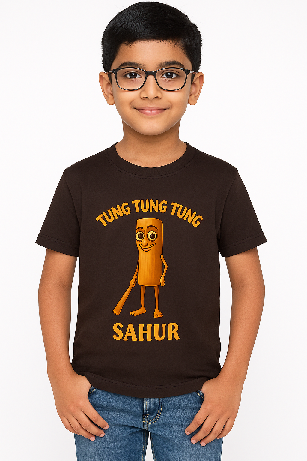 Italian Brainrot Kids Crew Neck T-Shirt (Tung Tung Tung Sahur)